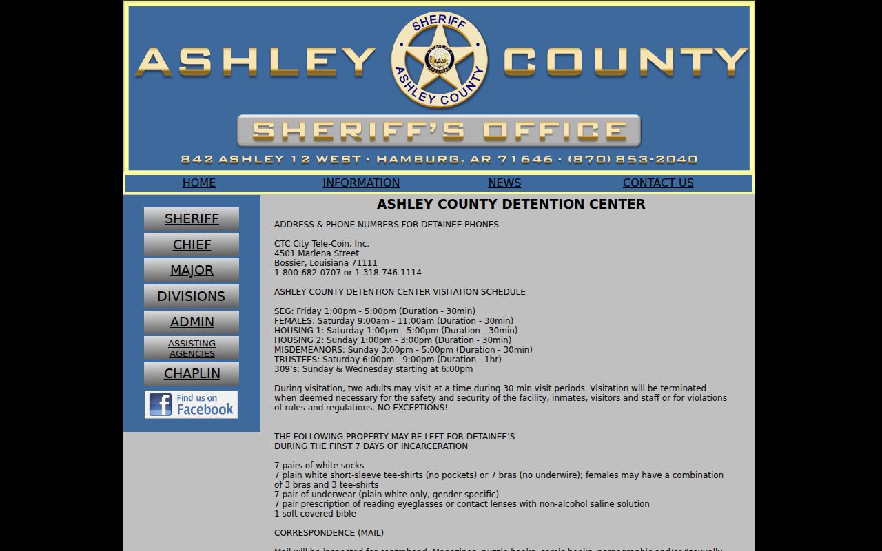 Ashley County active warrant detention information