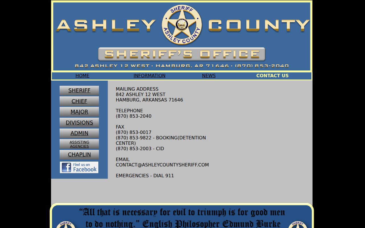 Ashley County active warrant sheriff contact channels