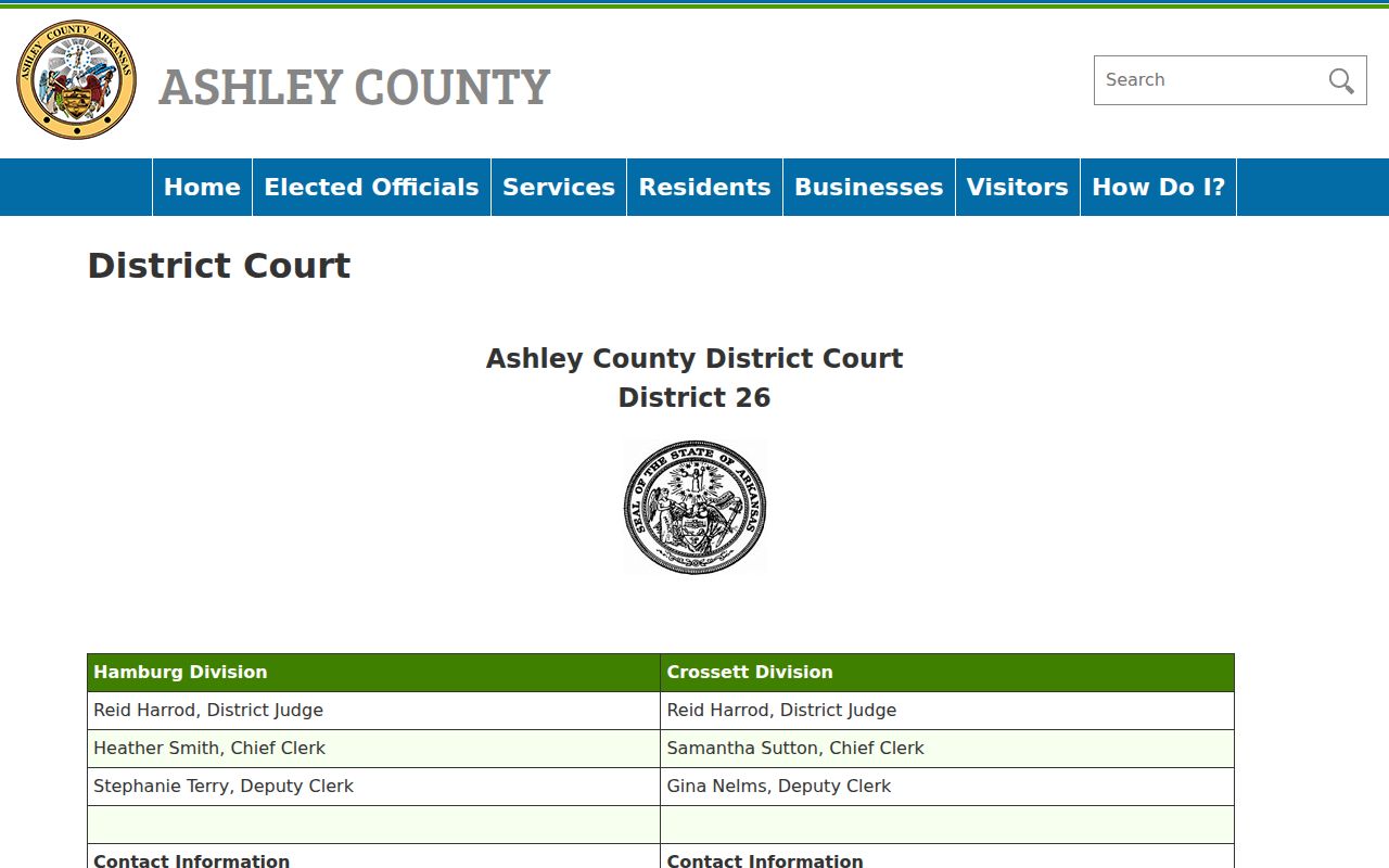 Ashley County warrant court departments in Hamburg and Crossett